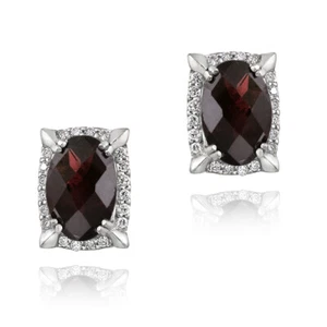 Rhodiniert 7.5ct Granat & Cz Ovale Ohrringe - Bild 1 von 3