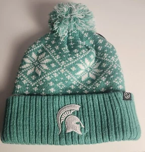 New Michigan State Spartans Knit Ski Hat Beanie Pom Green Zephyr - Picture 1 of 9