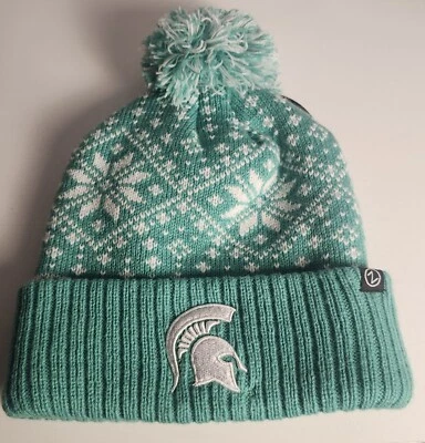 New Michigan State Spartans Knit Ski Hat Beanie Pom Green Zephyr  - Image 1 of 4