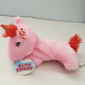 Peluche unicorno Fuzzy Friends simpatico unicorno rosa peluche giocattolo cuori sulle orecchie - Foto 1 di 10