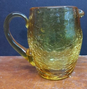 Jarra de vidrio craquelado amarillo ámbar soplado a mano pesado Pontil 5" - Imagen 1 de 11