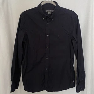 French Connection Shirt Mens S Solid Black Cotton Button Down Collared - Picture 1 of 16