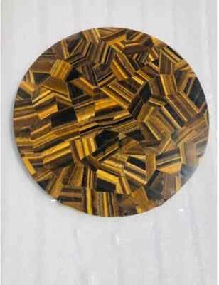 18" coffee center marble table top inlay decor tiger eye malachite antique k1 - Image 1 of 4