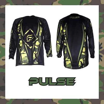 PULSE MOTOCROSS MX ENDURO BMX MOUNTAIN BIKE JERSEY - URBAN CAMO GREEN & BLACK