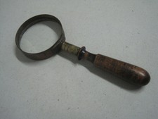 Antique Portable Desk Magnifying Glass, wood and bronze