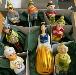 Krebs Glas Lauscha Snow White 7 Dwarfs Christmas Ornaments Germany - Picture 1 of 14