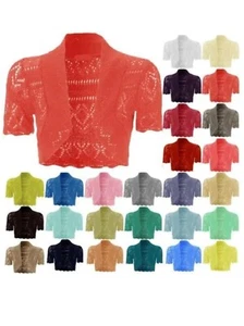 Girls Crochet Bolero Shrug Kids Knitted Short Sleeve Cardigan Age 3-13 Years - Picture 1 of 16