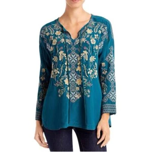 Johnny Was Biya 100% Silk Embroidered Floral Blouse Top Size Small - Picture 1 of 10