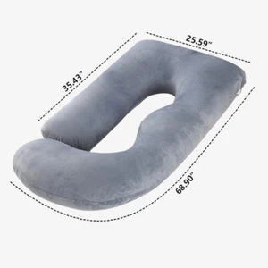 "J"  Shaped 69in Pregnancy Pillow Full Body Pillow with Velvet Cover Bed Pillows - Picture 1 of 20