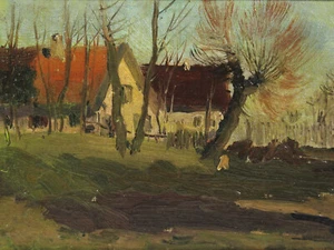 Zugeschr. Johan Hendrik WEISSENBRUCH (1824-1903) Gehöft Am Moor Ölskizze c. 1890 - Bild 1 von 12