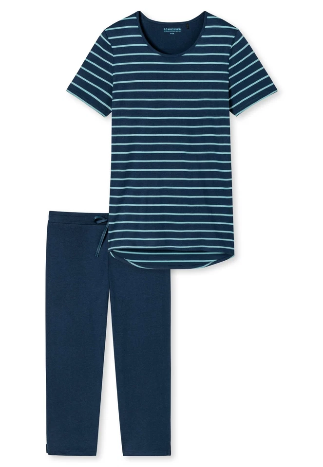 %% SCHIESSER SCHLAFANZUG KURZ MODAL Blau geringelt  Gr 36  %% - Bild 1 von 1