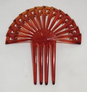 Vintage roter Zelluloid Art Deco großer Kunststoff Fächer Haarkamm Strass 4,5" x 4" - Bild 1 von 8