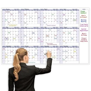 Large Dry Erase Calendar for Wall – Yearly Wall Calendar Dry Erase, 57.9 x 37, - Picture 1 of 9