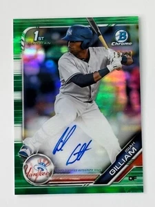 2019 BOWMAN CHROME ISIAH GILLIAM AUTO 19/99 GREEN REFRACTOR NEW YORK YANKEES - Picture 1 of 2