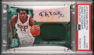 GIANNIS ANTETOKOUNMPO 2013-14 Panini Spectra AUTO Rookie Patch Jersey #120 PSA