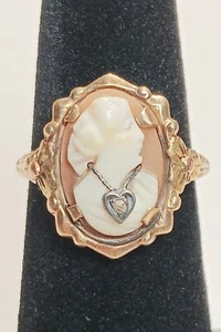 Victorian Cameo Brown Diamond And 14k Gold Ring Size 6 - Picture 1 of 8