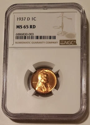 1937 D Lincoln Wheat Cent MS65 RED NGC - Image 1 of 4