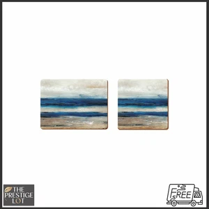 Creative Tops Wooden Placemats Set of 6, Abstract Ocean View, Cork Backed Table - Picture 1 of 3
