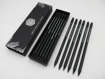 DND Dice Pencils with Quotes - Set of 12 Silver Foil Stamped with D&D D6 Dice... - Image 1 of 4