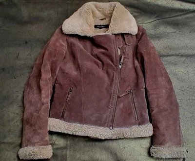 Veste motard volant marron doublée fausse fourrure daim chêne - Photo 1/4