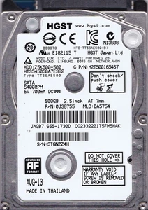 HTS545050A7E362 pn: 0J38755 mlc: DA5754 AUG-13 500 GB 2,5 SATA GENUINO HGST-Apple - Imagen 1 de 7