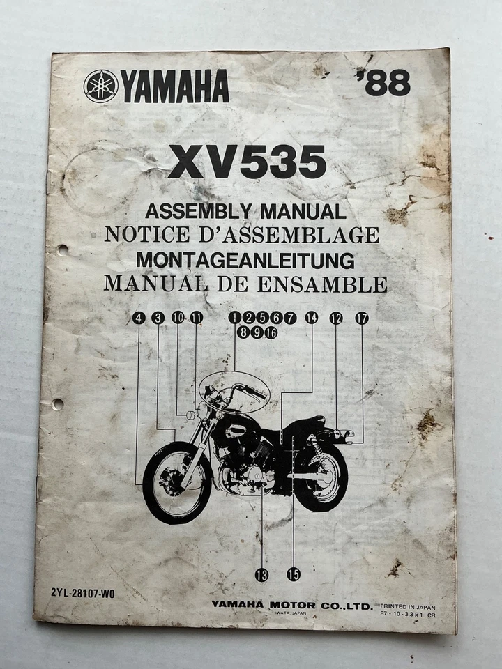GENUINE YAMAHA WORKSHOP SET UP ASSEMBLY MANUAL XV535 XV 535 VIRAGO 2YL 1988 - Image 1 of 4