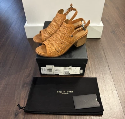 Rag And Bone Natural Woven Wyatt Mid Block Heel Slingback Sandal Womens Size 7 - Image 1 of 4