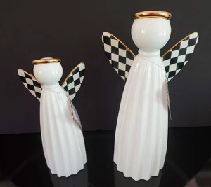 MacKenzie Childs Courtly Check Farmhouse Angels Juego de 2 Iluminado ¡NUEVO! ¡Regalo! - Imagen 1 de 5