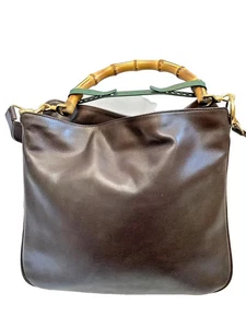 GUCCI Bamboo Leather 2-way Shoulder Bag Brown USED T1533-1 - Picture 1 of 23