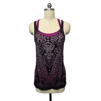 Camiseta sin mangas Athleta negra rosa con estampado de cachemira espalda deportiva entrenamiento mediano Foto 1 de 4