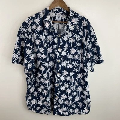 Old Navy Shirt Mens 3XL XXXL Slim Fit Blue & White Palm Tree Short Sleeve Button - Image 1 of 4