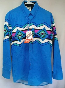 New NWT Vintage men's ROPER Rodeo Blue Long Sleeve Western Aztec Size Small '90s - Picture 1 of 17