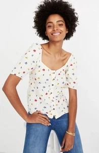 Madewell Frühling Blumen Bluse Boho Puffärmel eckiger Ausschnitt Oberteil Gr. XS gebraucht - Bild 1 von 9