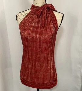 Y2K Heart Soul Weihnachten Urlaub rot & gold Schleife Plissee Top Bluse Partykleidung - Bild 1 von 18