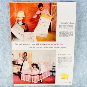 1956 Cannon Percales Bedsheets Vtg PRINT AD Combspun Colorfast Sheets - Picture 1 of 1