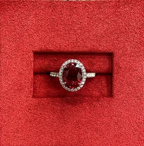3.58 Ct Oval Cut Certified Natural Ruby Diamond Ring 18K Solid White Gold size 7 - Picture 1 of 12