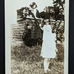 Antique Double Exposure Photo Ghostly Woman And Little Girl With Stretched Legs - Picture 1 of 4