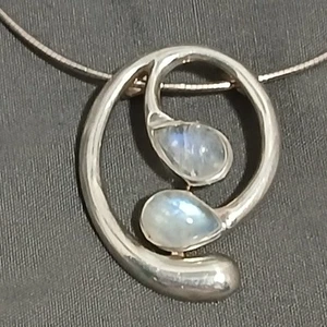 Collana con ciondolo astratto pietra di luna vortice argento sterling 925 SJ catena 16"  - Foto 1 di 20