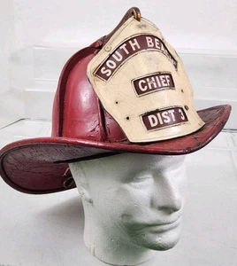 Vintage Leder Feuerwehrhelm vorne Cairns & Brother South Beach CHIEF Dist 3 RAR - Bild 1 von 22