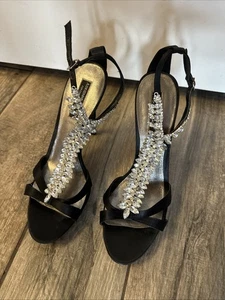 Adrienne Maloof for Charles Jourdan heel leather Black satin sandals 10 M - Picture 1 of 8