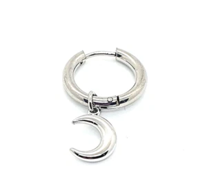 Daith Ring Helix Cartilage Tragus Piercing Hoop CLICKER silver colour moon - Picture 1 of 1