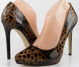 $150 REPORT Signature MONTAUK Leopard Patent Designer Platform Pumps 9 - Picture 1 of 4