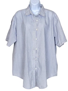 Top blusa DIAMOND HILL bianco con spille blu righe 20W-40 - Foto 1 di 2