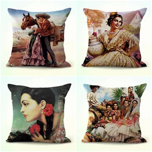set of 4 hispanic art Mexican cushion covers cute decorative pillow - Picture 1 of 10