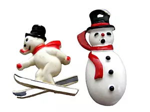 Spilla di Natale Vintage Coppia Pupazzi di Neve Plastica Smaltata Gerry's Holiday Jewely - Foto 1 di 8