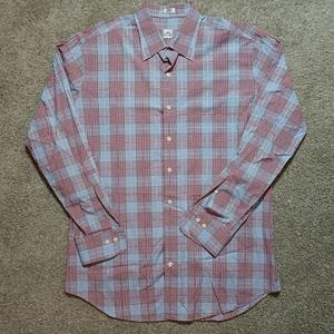 PETER MILLAR Men's Size L Red Plaid Long Sleeve Cotton Button Front Shirt - Picture 1 of 7