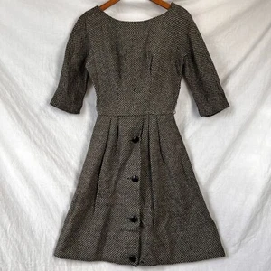 Vintage 50s Suzy Perette Wiggle Dress Size 10 Woven Wool True Vintage DAMAGED - Picture 1 of 24