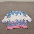 Chico's Womens Size Medium 3/4 Sleeve Multicolor V-Neck Blouse Top