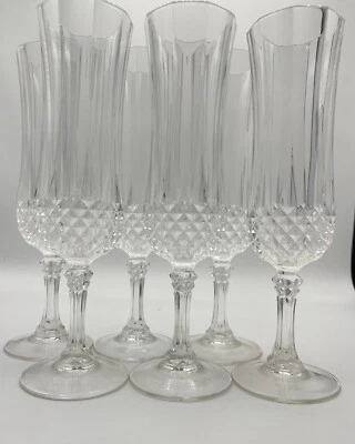 (6) Cristal D'Arques-Durand, Longchamp CHAMPAGNE FLAUTAS VASOS, 20,5cms Francia Foto 1 de 4