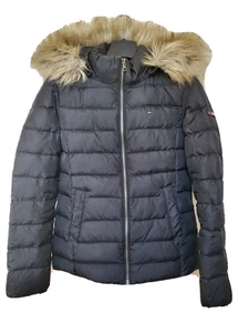 TOMMY Hilfiger taglia S GIACCA PUFFA ZIP CAPPUCCIO PIUMINO INVERNALE TRAPUNTATO TINTA UNITA BLU NAVY - Foto 1 di 9
